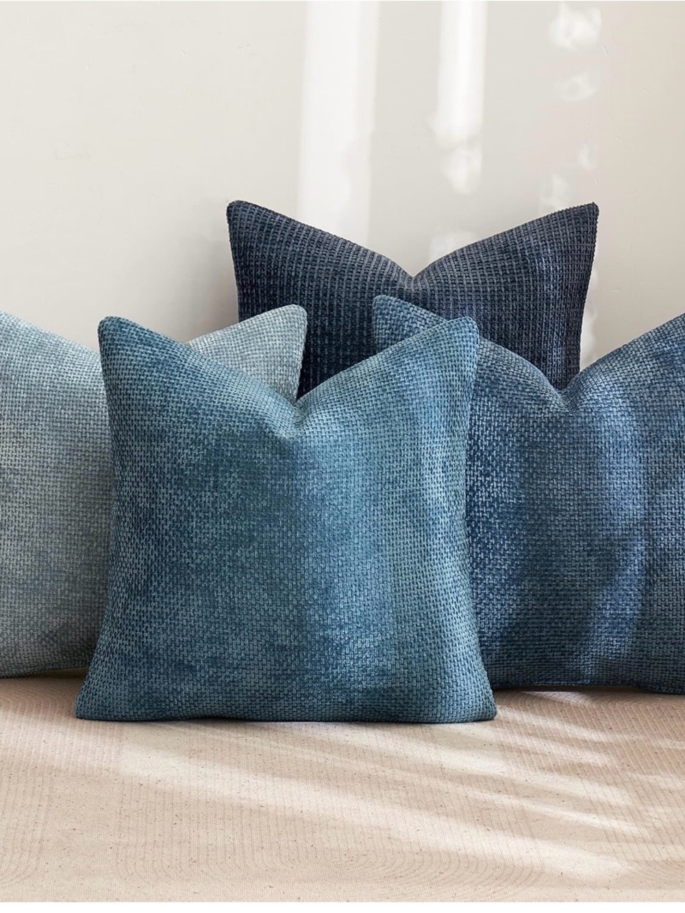 Plush Textured Blue Accent Pillow covers - Stylish Home Accent set of 4